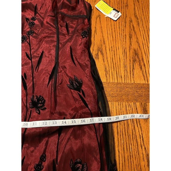 Vtg 90s Formal Prom Dress Gown Red Black Mesh Overlay Floral Glitter Gothic Sz 8 - Picture 12 of 13